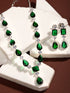 Silver Toned Green AD studfded designer Necklace Jewellery Set