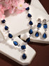 Silver Toned Blue AD studfded designer Necklace Jewellery Set