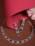 Silver Toned Blue AD studded Triangle shaped designer Necklace Jewellery Set