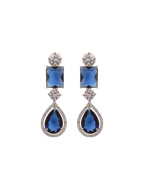 Silver Toned Blue AD studfded designer Necklace Jewellery Set