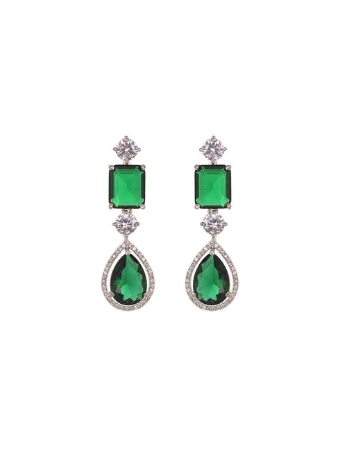 Silver Toned Green AD studfded designer Necklace Jewellery Set