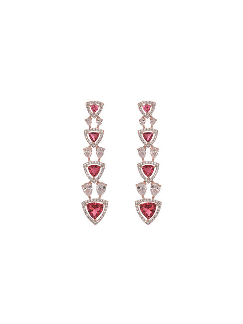 Rose Gold Plated Red AD studded Triangle shaped designer Necklace Jewellery Set