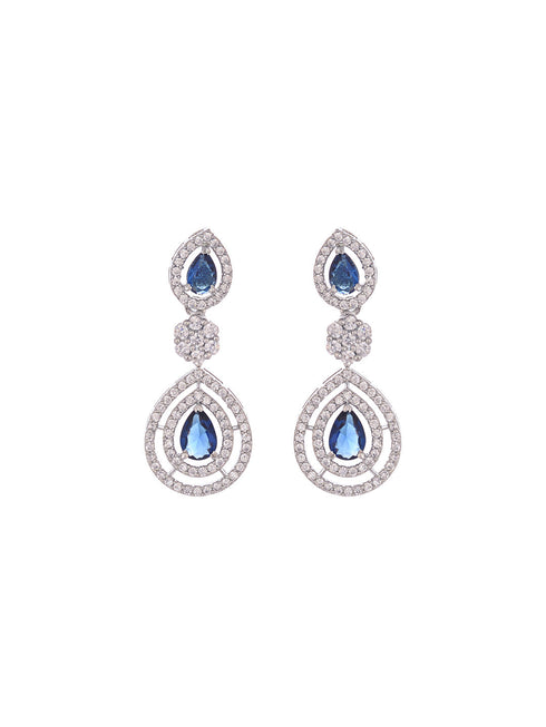 Silver Toned Blue AD studded double layer Necklace jewellery Set