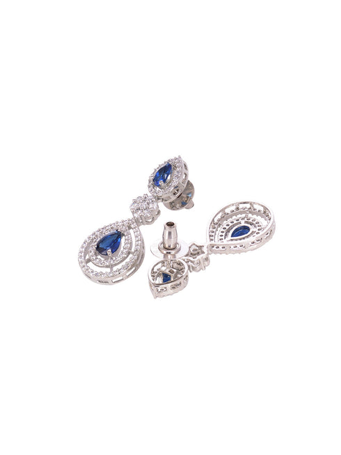 Silver Toned Blue AD studded double layer Necklace jewellery Set