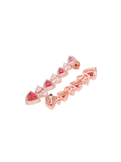 Rose Gold Plated Red AD studded Triangle shaped designer Necklace Jewellery Set