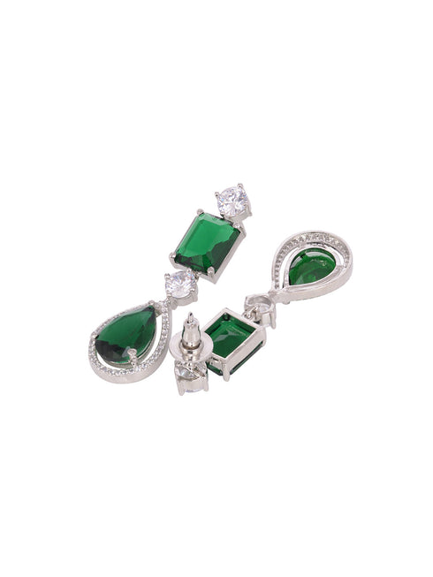 Silver Toned Green AD studfded designer Necklace Jewellery Set