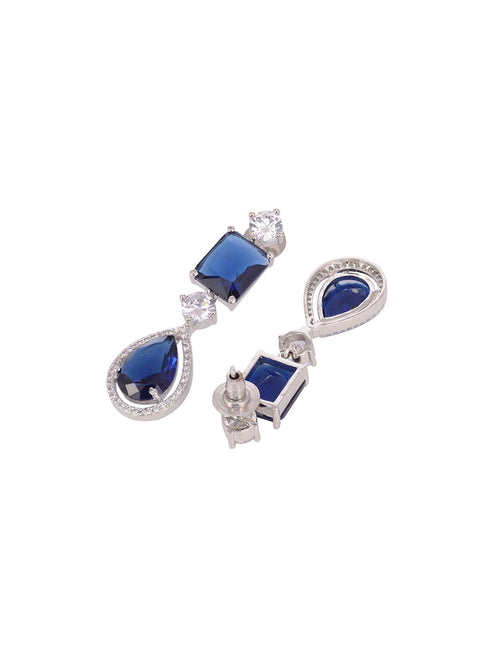 Silver Toned Blue AD studfded designer Necklace Jewellery Set