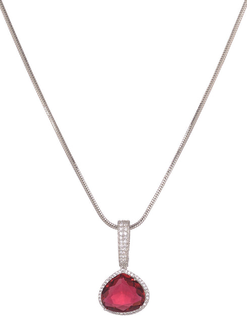 Silver Toned Red AD studdeed Elegant Pendant Earrings Locket Jewellery Set