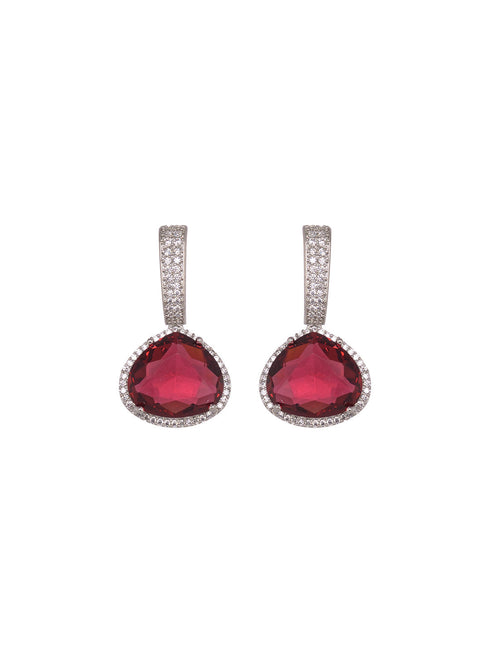 Silver Toned Red AD studdeed Elegant Pendant Earrings Locket Jewellery Set