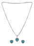 Silver Palted Blue AD Studded Heart Shaped Pendant Earrings Locket Jewellery Set