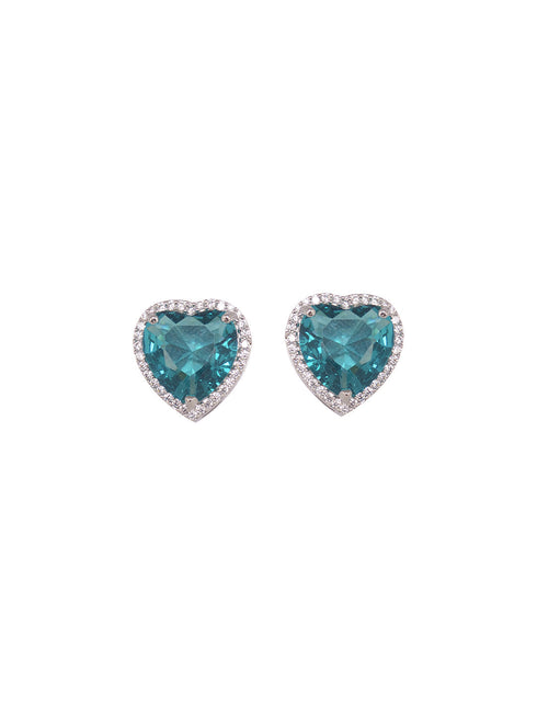 Silver Palted Blue AD Studded Heart Shaped Pendant Earrings Locket Jewellery Set