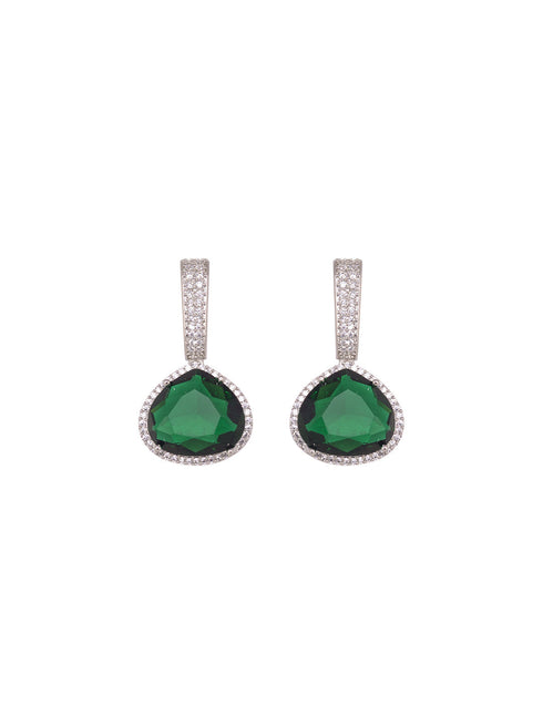 Silver Toned Green AD studdeed Elegant Pendant Earrings Locket Jewellery Set