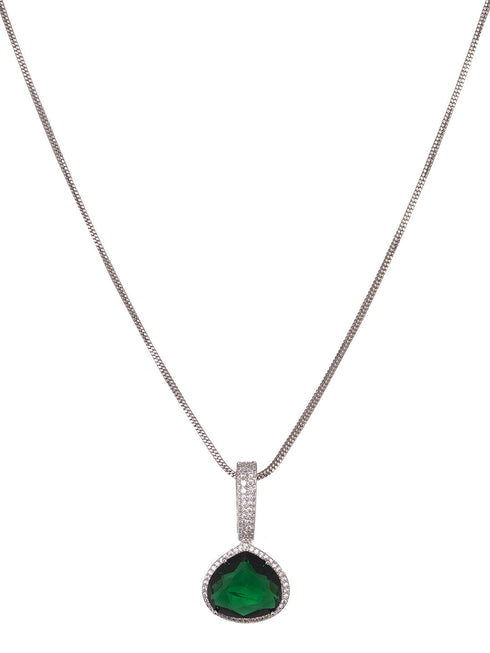 Silver Toned Green AD studdeed Elegant Pendant Earrings Locket Jewellery Set