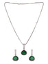 Silver Toned Green AD studdeed Elegant Pendant Earrings Locket Jewellery Set
