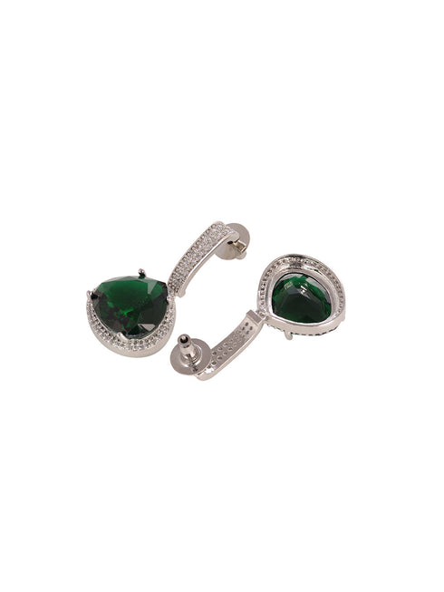 Silver Toned Green AD studdeed Elegant Pendant Earrings Locket Jewellery Set