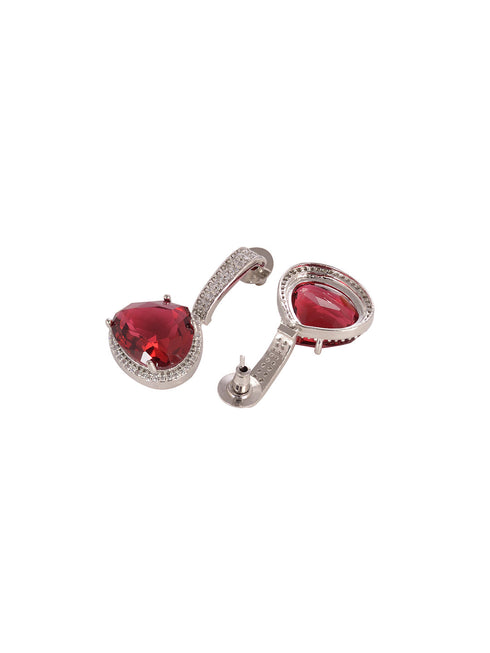 Silver Toned Red AD studdeed Elegant Pendant Earrings Locket Jewellery Set