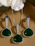 Silver Toned Green AD studdeed Elegant Pendant Earrings Locket Jewellery Set