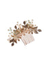 Green Gold Toned Enamelled Pearl Embellished Comb Pin