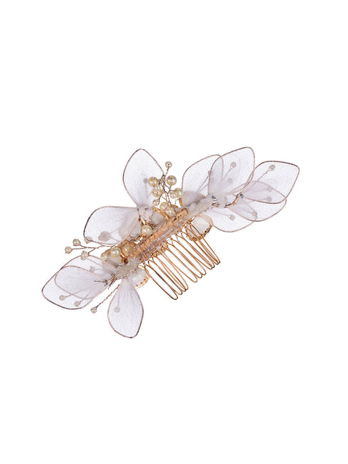 White Gold Toned Enamelled Pearl Beaded Bridal Comb Pin