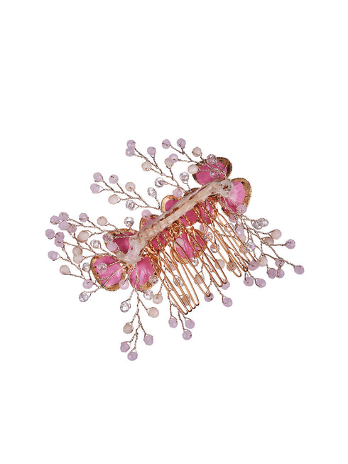 Gold Toned Pink AD Embellished Bridal Comb Pin