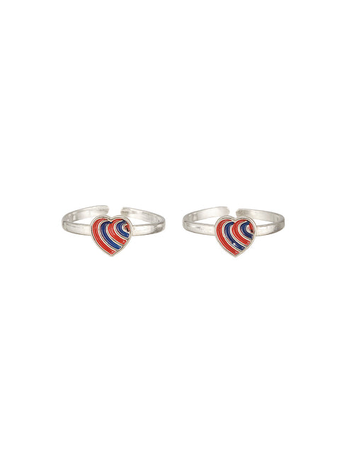 925 Sterling Silver Red Heart Shaped Minimal Adjustable Pair Of Toe Ring