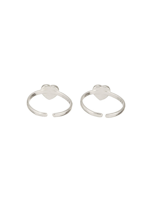 925 Sterling Silver Red Heart Shaped Minimal Adjustable Pair Of Toe Ring
