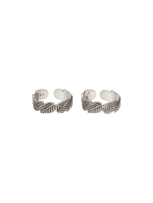 925 Sterling Silver Oxidised Leafy Minimal Pair Of Toe Ring