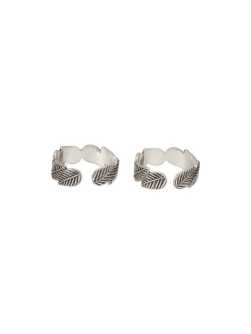 925 Sterling Silver Oxidised Leafy Minimal Pair Of Toe Ring