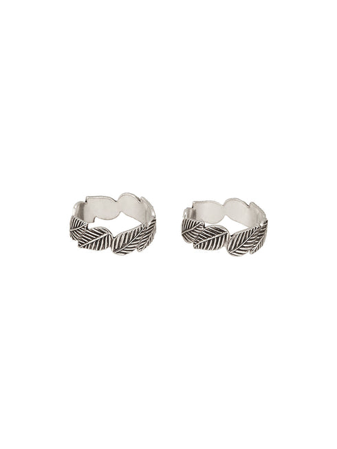 925 Sterling Silver Oxidised Leafy Minimal Pair Of Toe Ring