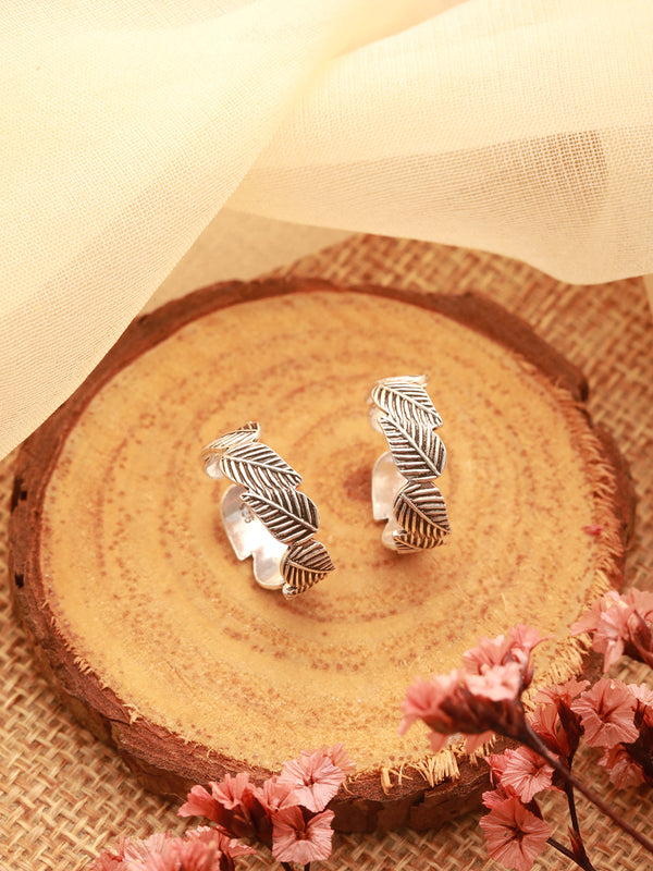 925 Sterling Silver Oxidised Leafy Minimal Pair Of Toe Ring