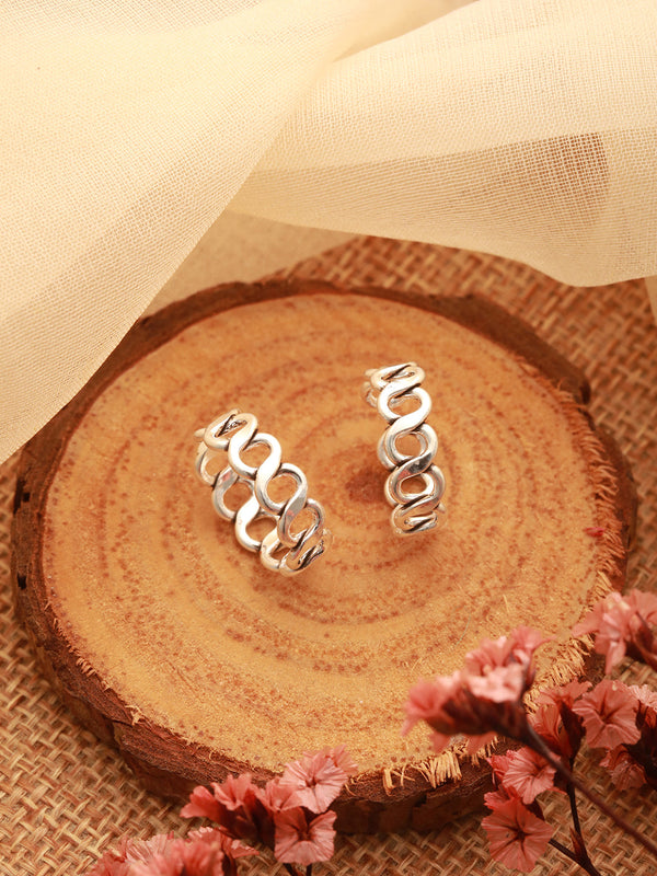 925 Sterling Silver Sparkling Zig Zag Adjustable Pair Of Toe Rings