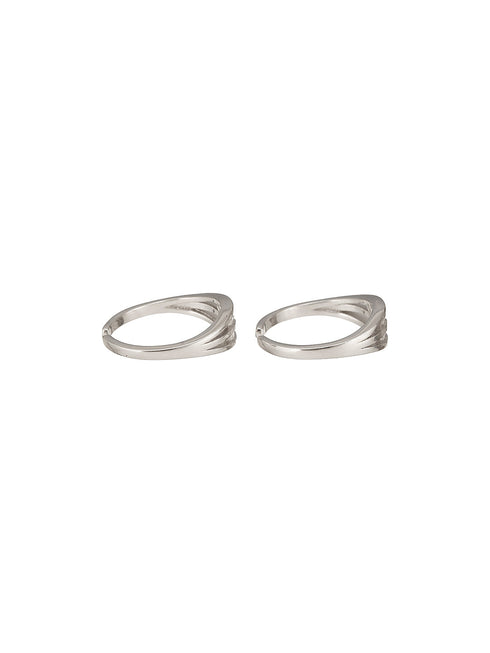 925 Sterling Silver Rhodium Plated Zircon Studded Symetric Contemporary Adjustable Pair of Toe Ring