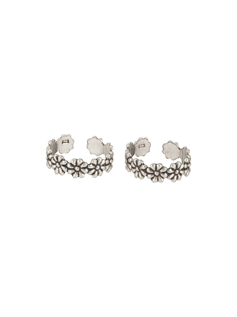 925 Sterling Silver Oxidised Leaf Dailywear Adjustable Pair of Toe Rings