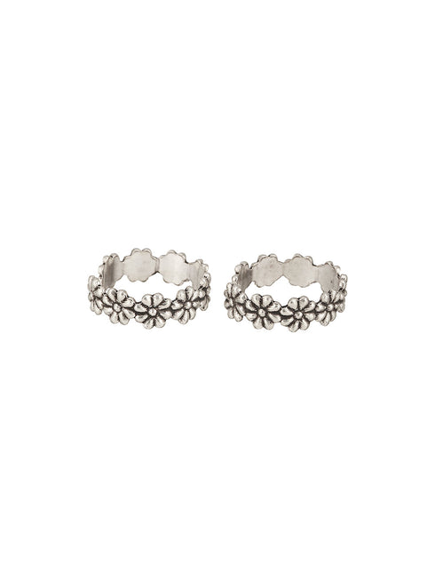 925 Sterling Silver Oxidised Leaf Dailywear Adjustable Pair of Toe Rings