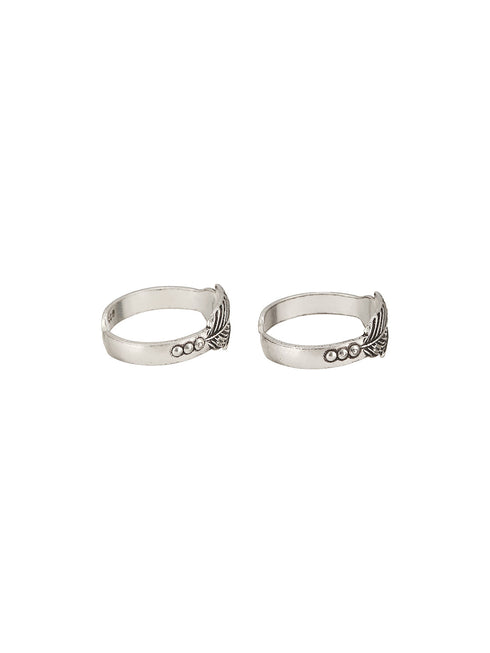 925 Sterling Silver Oxidised Dual Leaf Minima Adjustable Pair Of Toe Ring