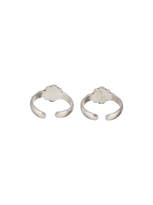 925 Sterling Silver Oxidised Bloom Flower Design Adjustable Pair Of Toe Ring