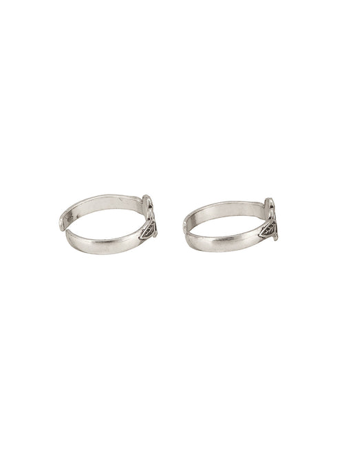 925 Sterling Silver Oxidised Bloom Flower Design Adjustable Pair Of Toe Ring