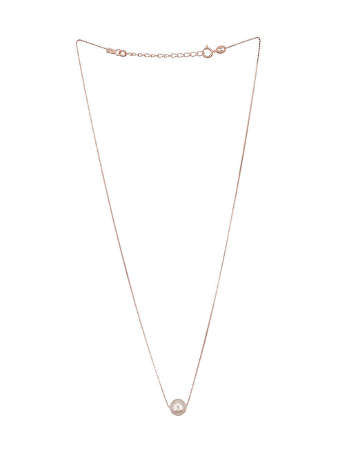 925 Sterling Silver Rose Gold Pearl Beaded Minimal Delicate Necklace & Chain