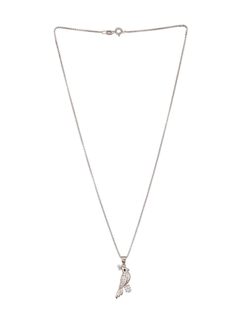 925 Sterling Silver CZ Studded Bird Shaped Charms Pendant Necklace & Chain