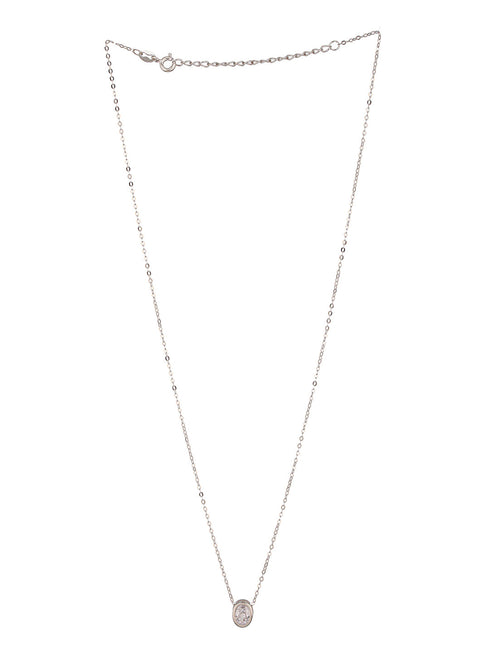 925 Sterlling Silver CZ Studded Oval AD Solitaire Pendant Necklace & Chain
