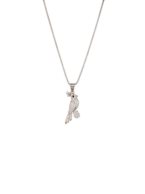 925 Sterling Silver CZ Studded Bird Shaped Charms Pendant Necklace & Chain