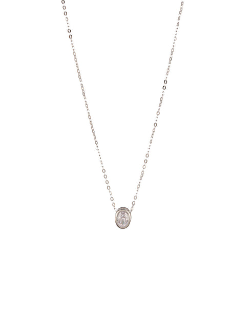 925 Sterlling Silver CZ Studded Oval AD Solitaire Pendant Necklace & Chain