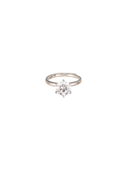 925 Sterling Silver AD Studded Solitaire Engagement Adjustable Finger Ring