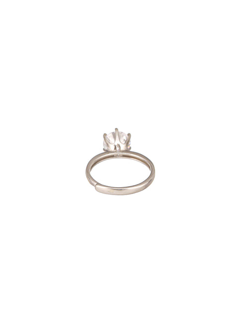 925 Sterling Silver AD Studded Solitaire Engagement Adjustable Finger Ring