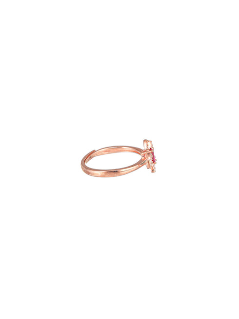 925 Sterling Silver Red Ruby Studded Rose gold Plated Cherry Bow Adjustable Finger Ring