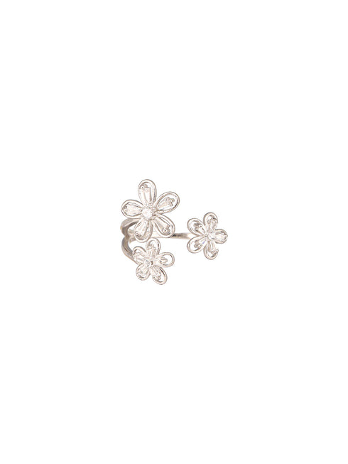 925 Sterling Silver AD Studded Garden Flowers Proposal Adjustable Finger Rings