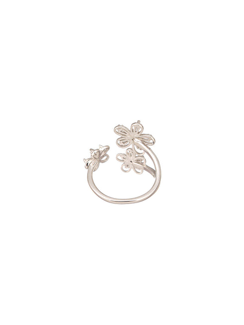 925 Sterling Silver AD Studded Garden Flowers Proposal Adjustable Finger Rings