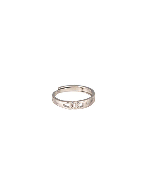 925 Sterling Silver Rhodium Plated Minimal Link love Adjustable Finger Band Ring