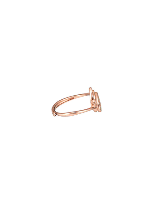 925 Sterling Silver Rose Gold Plated AD Studded Leaf Shaped Proposal Adjustable Finger Ring