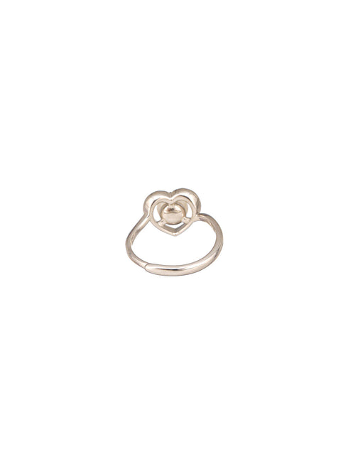 925 Silver Round Faux Pearl AD Studded Heart Shaped Proposal Finger Ring